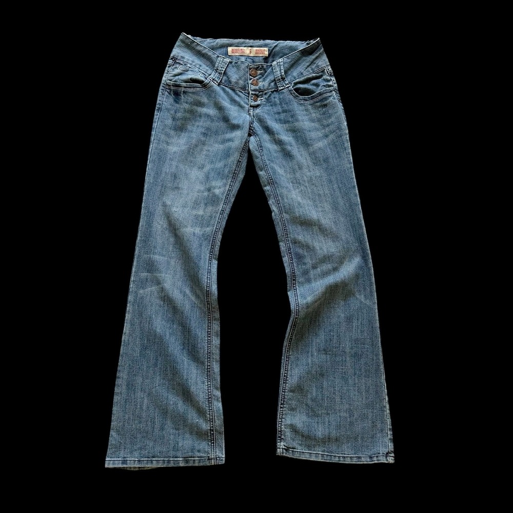 Y2K Mossimo Supply Co Bootcut Lowest Rise Flare Jeans Blue Size 9 Peace Buttons